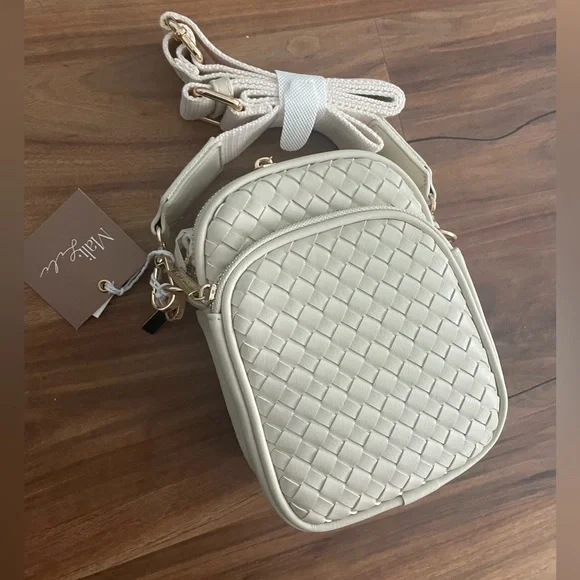 Mali + Lili Josie bone vegan leather double Woven Crossbody Bag convertible - Picture 8 of 11